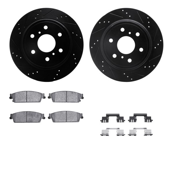  R1 Concepts® - Drilled and Slotted Rear Brake Kit with Semi-Metalic Pads