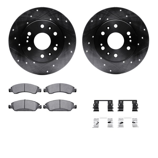  R1 Concepts® - Drilled and Slotted Front Brake Kit with Semi-Metalic Pads