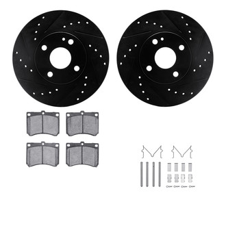 R1 Concepts® - Drilled and Slotted Front Brake Kit with Semi-Metalic Pads