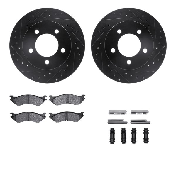  R1 Concepts® - Drilled and Slotted Front Brake Kit with Semi-Metalic Pads