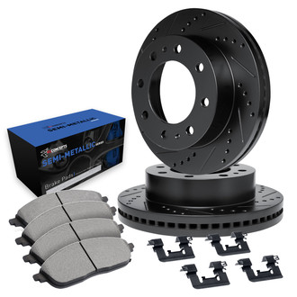 R1 Concepts® - Drilled and Slotted Front Brake Kit with Semi-Metalic Pads