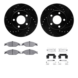 R1 Concepts® - Drilled and Slotted Front Brake Kit with Semi-Metalic Pads