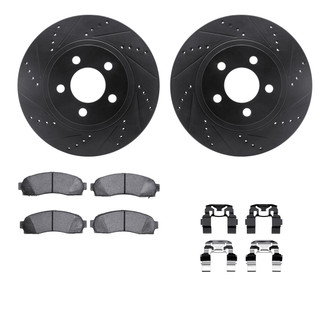 R1 Concepts® - Drilled and Slotted Front Brake Kit with Semi-Metalic Pads
