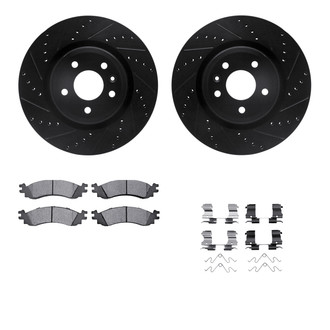 R1 Concepts® - Drilled and Slotted Front Brake Kit with Semi-Metalic Pads