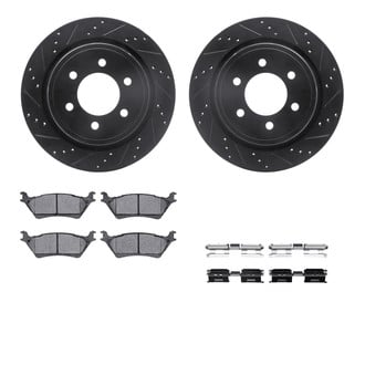R1 Concepts® - Drilled and Slotted Rear Brake Kit with Semi-Metalic Pads