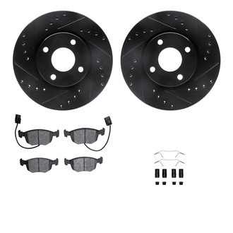 R1 Concepts® - Drilled and Slotted Front Brake Kit with Semi-Metalic Pads