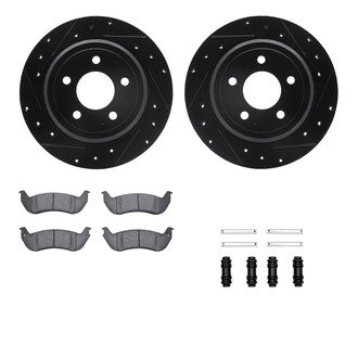 R1 Concepts® - Drilled and Slotted Rear Brake Kit with Semi-Metalic Pads