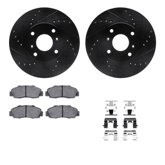 R1 Concepts® - Drilled and Slotted Front Brake Kit with Semi-Metalic Pads