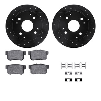 R1 Concepts® - Drilled and Slotted Rear Brake Kit with Semi-Metalic Pads