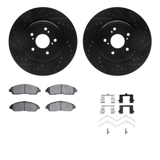 R1 Concepts® - Drilled and Slotted Front Brake Kit with Semi-Metalic Pads