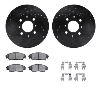 R1 Concepts® - Drilled and Slotted Front Brake Kit with Semi-Metalic Pads