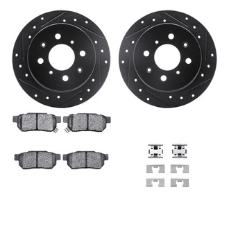 R1 Concepts® - Drilled and Slotted Rear Brake Kit with Semi-Metalic Pads