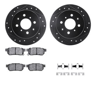 R1 Concepts® - Drilled and Slotted Rear Brake Kit with Semi-Metalic Pads