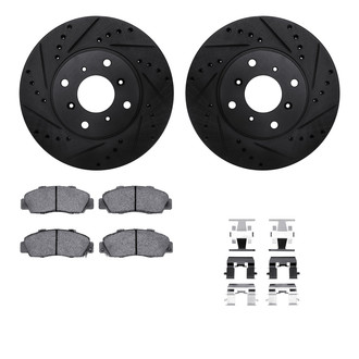 R1 Concepts® - Drilled and Slotted Front Brake Kit with Semi-Metalic Pads