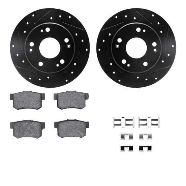  R1 Concepts® - Drilled and Slotted Rear Brake Kit with Semi-Metalic Pads