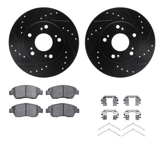 R1 Concepts® - Drilled and Slotted Front Brake Kit with Semi-Metalic Pads