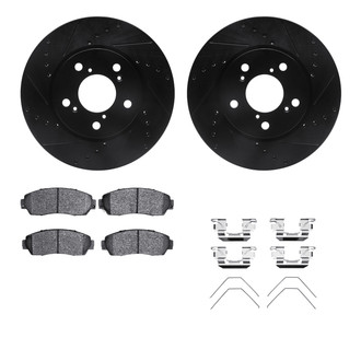 R1 Concepts® - Drilled and Slotted Front Brake Kit with Semi-Metalic Pads
