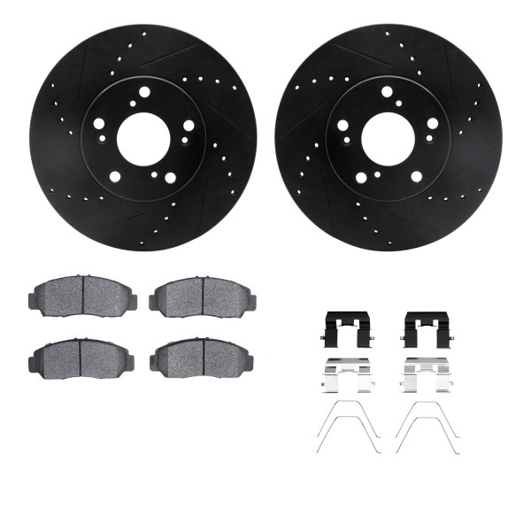  R1 Concepts® - Drilled and Slotted Front Brake Kit with Semi-Metalic Pads