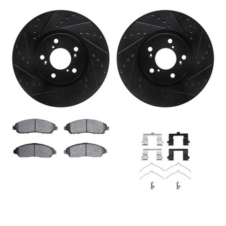 R1 Concepts® - Drilled and Slotted Front Brake Kit with Semi-Metalic Pads