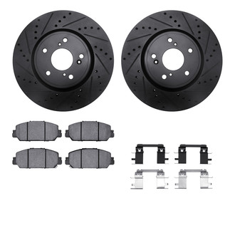 R1 Concepts® - Drilled and Slotted Front Brake Kit with Semi-Metalic Pads