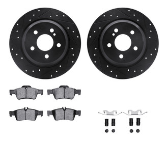 R1 Concepts® - Drilled and Slotted Rear Brake Kit with Semi-Metalic Pads