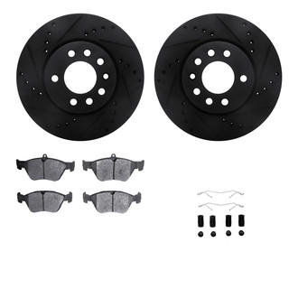 R1 Concepts® - Drilled and Slotted Front Brake Kit with Semi-Metalic Pads