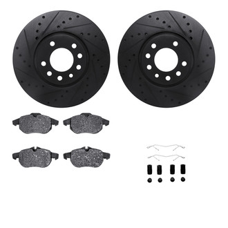 R1 Concepts® - Drilled and Slotted Front Brake Kit with Semi-Metalic Pads