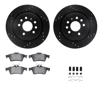 R1 Concepts® - Drilled and Slotted Rear Brake Kit with Semi-Metalic Pads