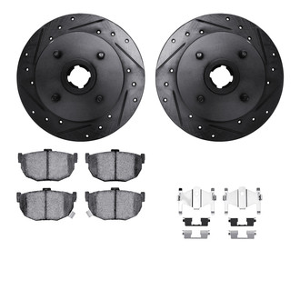 R1 Concepts® - Drilled and Slotted Rear Brake Kit with Semi-Metalic Pads