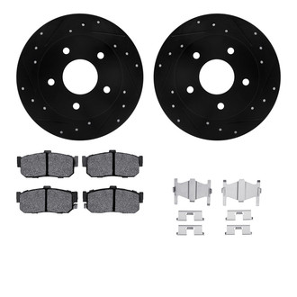 R1 Concepts® - Drilled and Slotted Rear Brake Kit with Semi-Metalic Pads