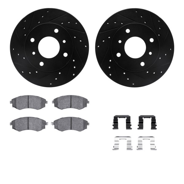  R1 Concepts® - Drilled and Slotted Front Brake Kit with Semi-Metalic Pads