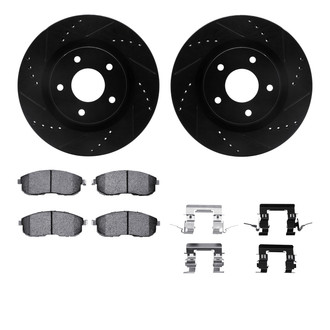 R1 Concepts® - Drilled and Slotted Front Brake Kit with Semi-Metalic Pads