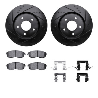 R1 Concepts® - Drilled and Slotted Front Brake Kit with Semi-Metalic Pads