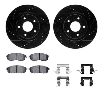 R1 Concepts® - Drilled and Slotted Front Brake Kit with Semi-Metalic Pads