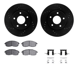 R1 Concepts® - Drilled and Slotted Front Brake Kit with Semi-Metalic Pads
