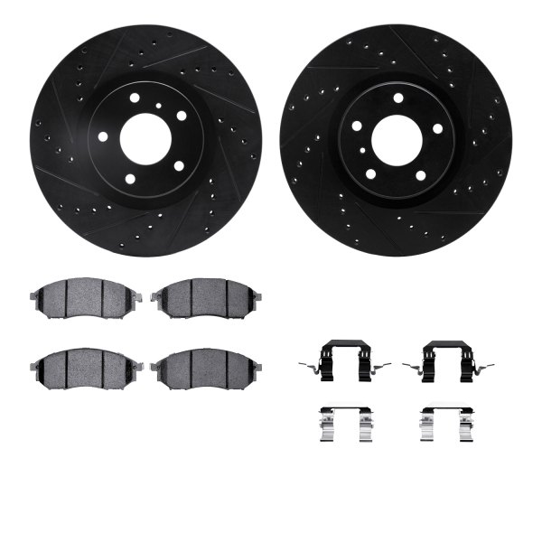  R1 Concepts® - Drilled and Slotted Front Brake Kit with Semi-Metalic Pads