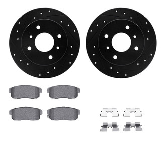 R1 Concepts® - Drilled and Slotted Rear Brake Kit with Semi-Metalic Pads