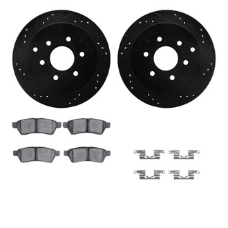 R1 Concepts® - Drilled and Slotted Rear Brake Kit with Semi-Metalic Pads