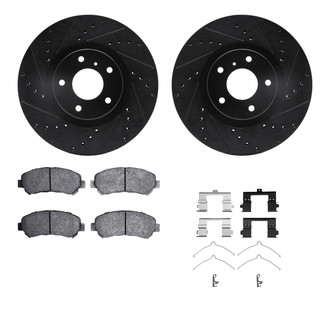 R1 Concepts® - Drilled and Slotted Front Brake Kit with Semi-Metalic Pads