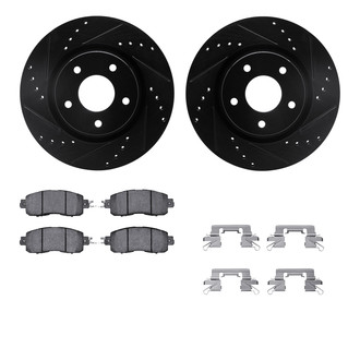 R1 Concepts® - Drilled and Slotted Front Brake Kit with Semi-Metalic Pads