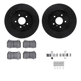 R1 Concepts® - Drilled and Slotted Front Brake Kit with Semi-Metalic Pads