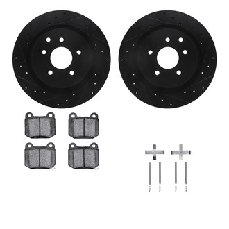 R1 Concepts® - Drilled and Slotted Rear Brake Kit with Semi-Metalic Pads