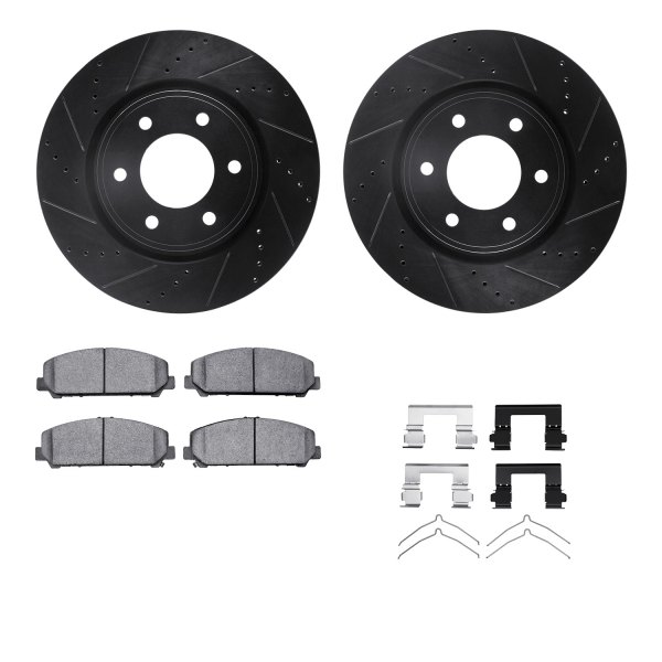  R1 Concepts® - Drilled and Slotted Front Brake Kit with Semi-Metalic Pads