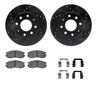 R1 Concepts® - Drilled and Slotted Front Brake Kit with Semi-Metalic Pads