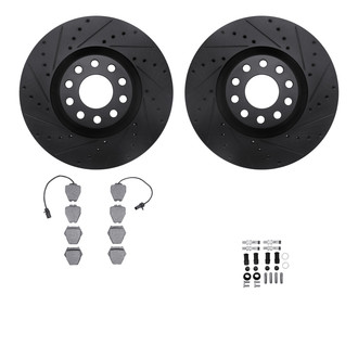R1 Concepts® - Drilled and Slotted Front Brake Kit with Semi-Metalic Pads