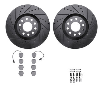R1 Concepts® - Drilled and Slotted Front Brake Kit with Semi-Metalic Pads