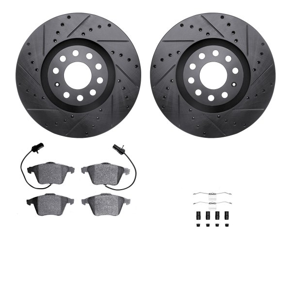  R1 Concepts® - Drilled and Slotted Front Brake Kit with Semi-Metalic Pads