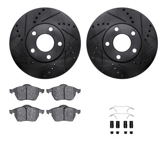 R1 Concepts® - Drilled and Slotted Front Brake Kit with Semi-Metalic Pads