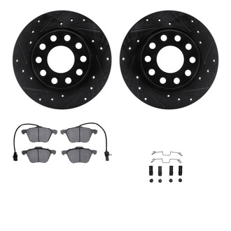 R1 Concepts® - Drilled and Slotted Front Brake Kit with Semi-Metalic Pads