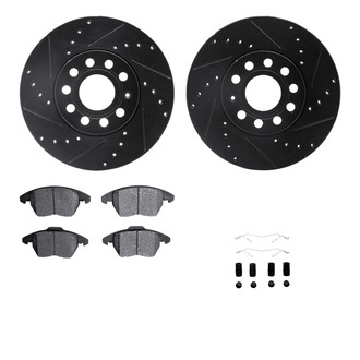 R1 Concepts® - Drilled and Slotted Front Brake Kit with Semi-Metalic Pads